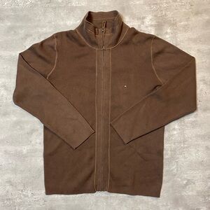 Tommy Hilfiger Full Zip Pullover Sweater Mock Neck Cotton Brown Men's Sz Medium